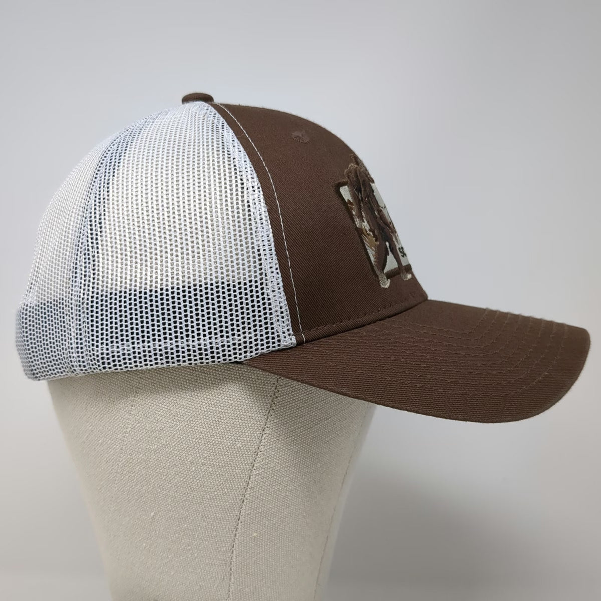 Scheels Trucker Hat Brown OSFM Bigfoot Sasquatch Mountain Patch Mesh Snapback