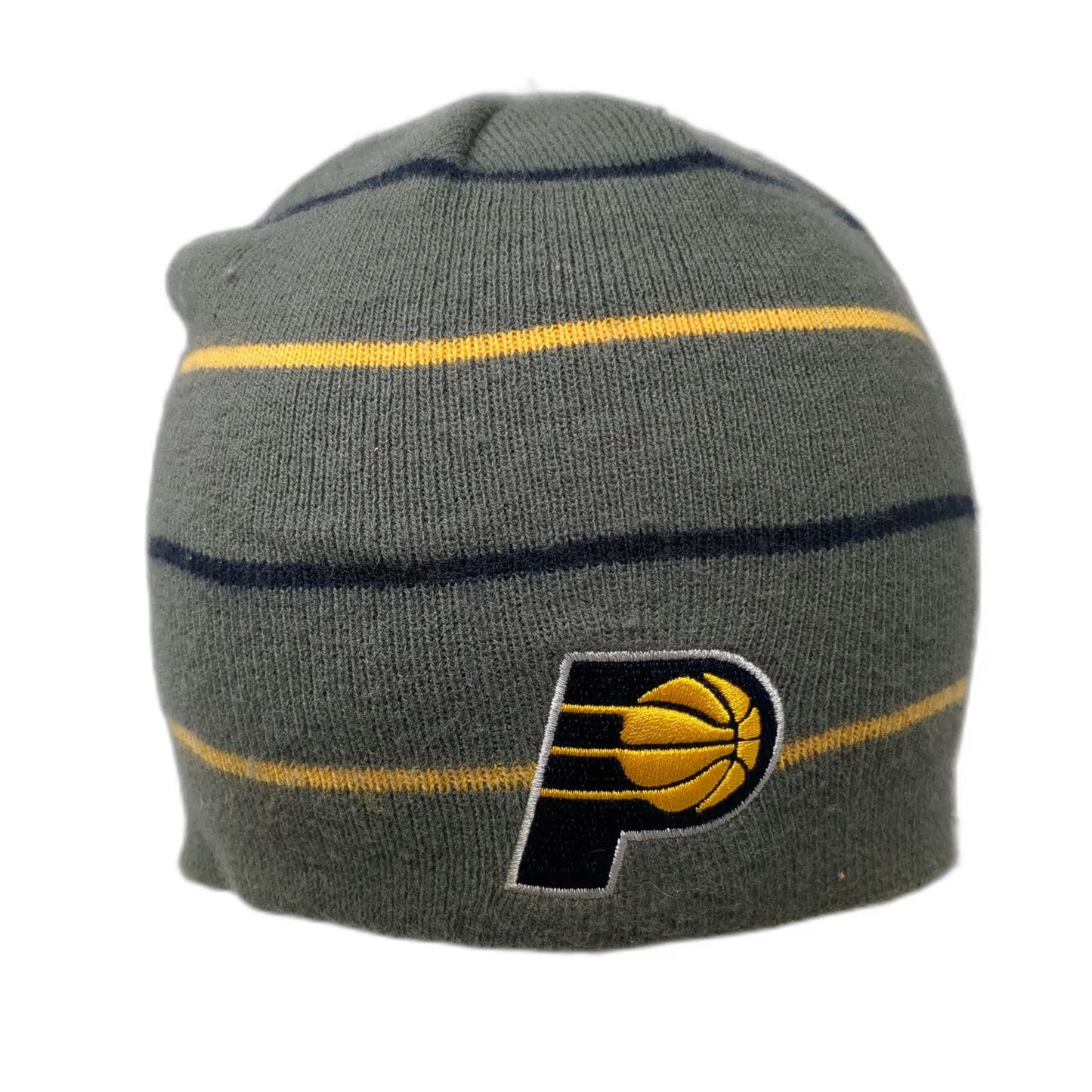Indiana Pacers NBA Gray Yellow Blue OSFM Beanie Striped Acrylic Knit Logo Hat