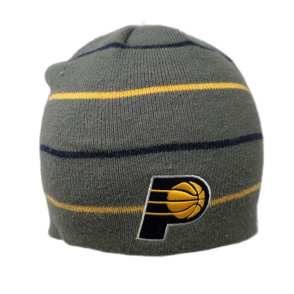 Indiana Pacers NBA Gray Yellow Blue OSFM Beanie Striped Acrylic Knit Logo Hat