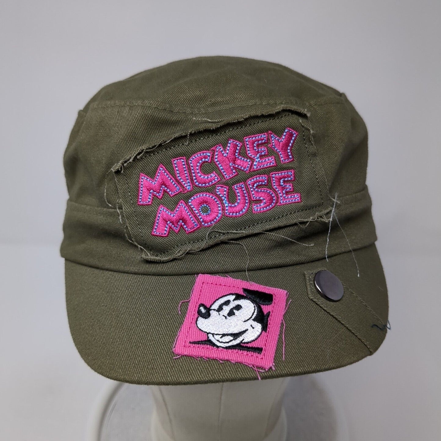 Mickey Mouse Fitted Cadet Army Hat Green One Size Embroidered Disneyland