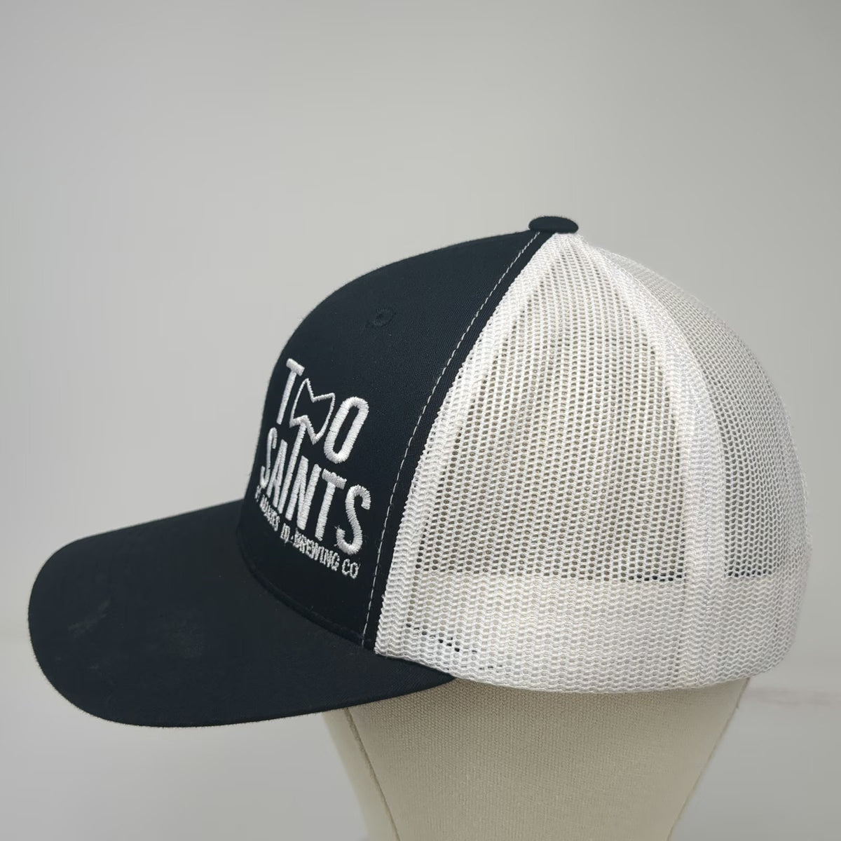 Yupoong Trucker Hat Black White One Size Mesh Two Saints Brewing Co St Maries ID