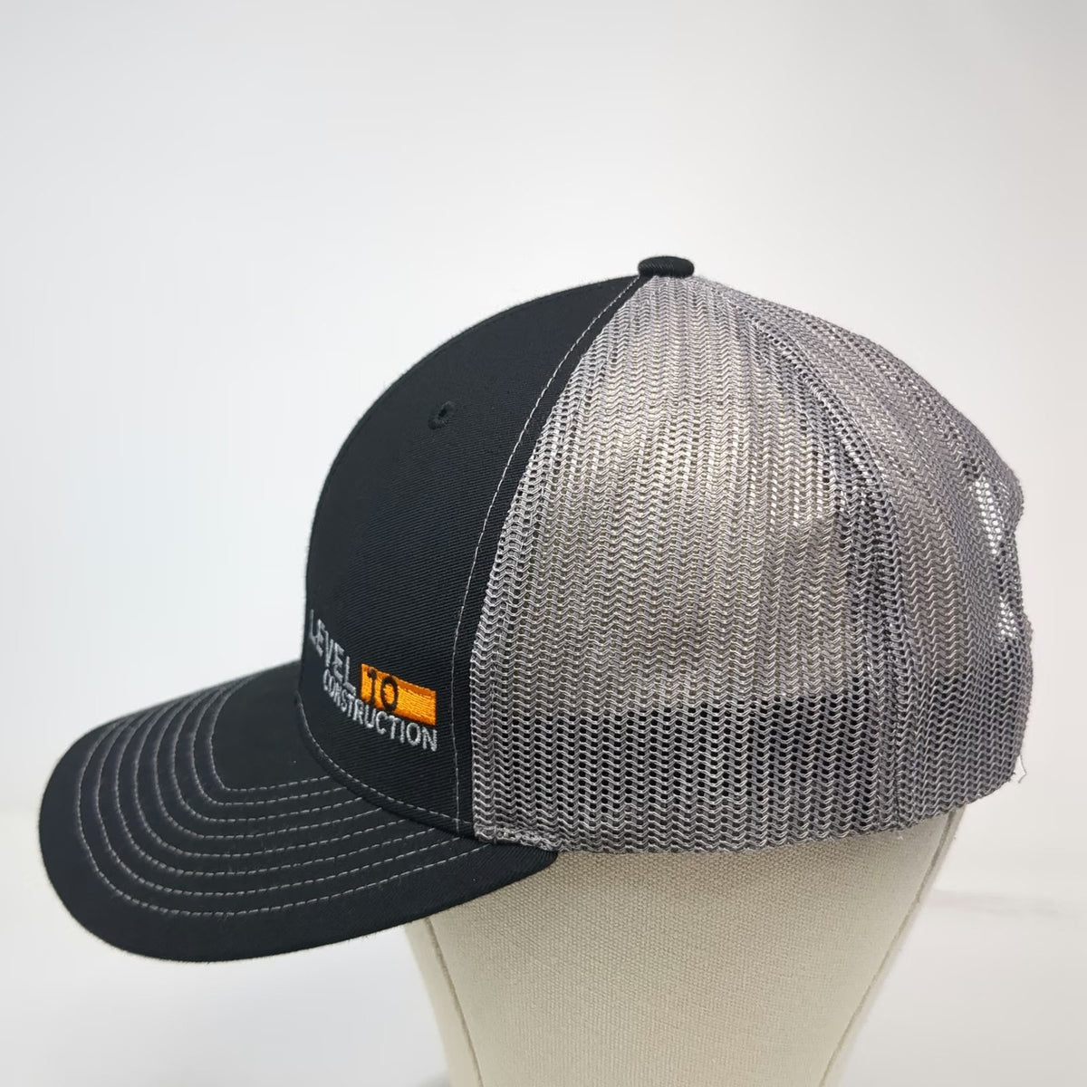 Richardson Trucker Hat Black Gray One Size Mesh Snapback Level 10 Construction