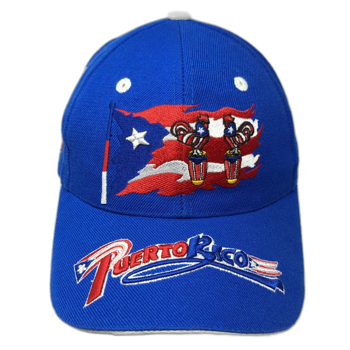 SJ Inc Blue Baseball Cap One Size Puerto Rico Flag Roosters Drum Embroidered Hat