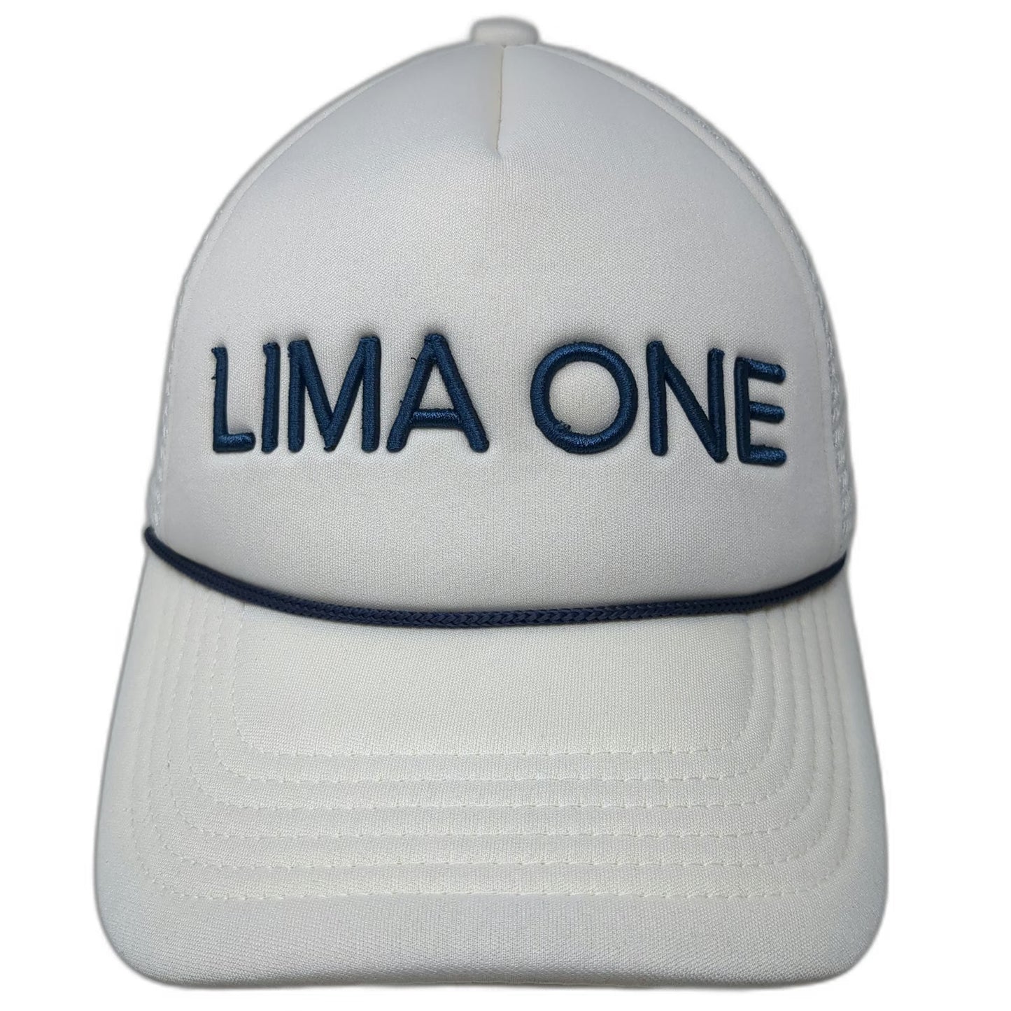 Kenz Kustomz Trucker Hat White One Size Lima One Blue Rope Mesh Back Snapback