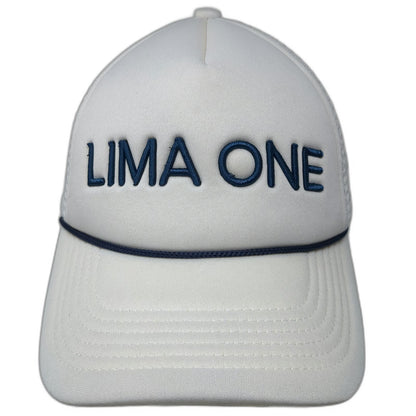 Kenz Kustomz Trucker Hat White One Size Lima One Blue Rope Mesh Back Snapback