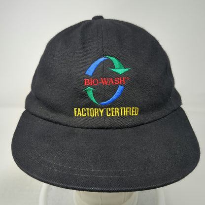 AJM Baseball Cap Black One Size Slideback Hat Bio-Wash Factory Certified Logo