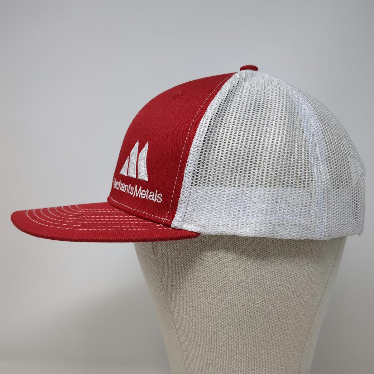 Richardson Trucker Hat Red One Size Merchants Metals Mesh Snapback Fencing Logo