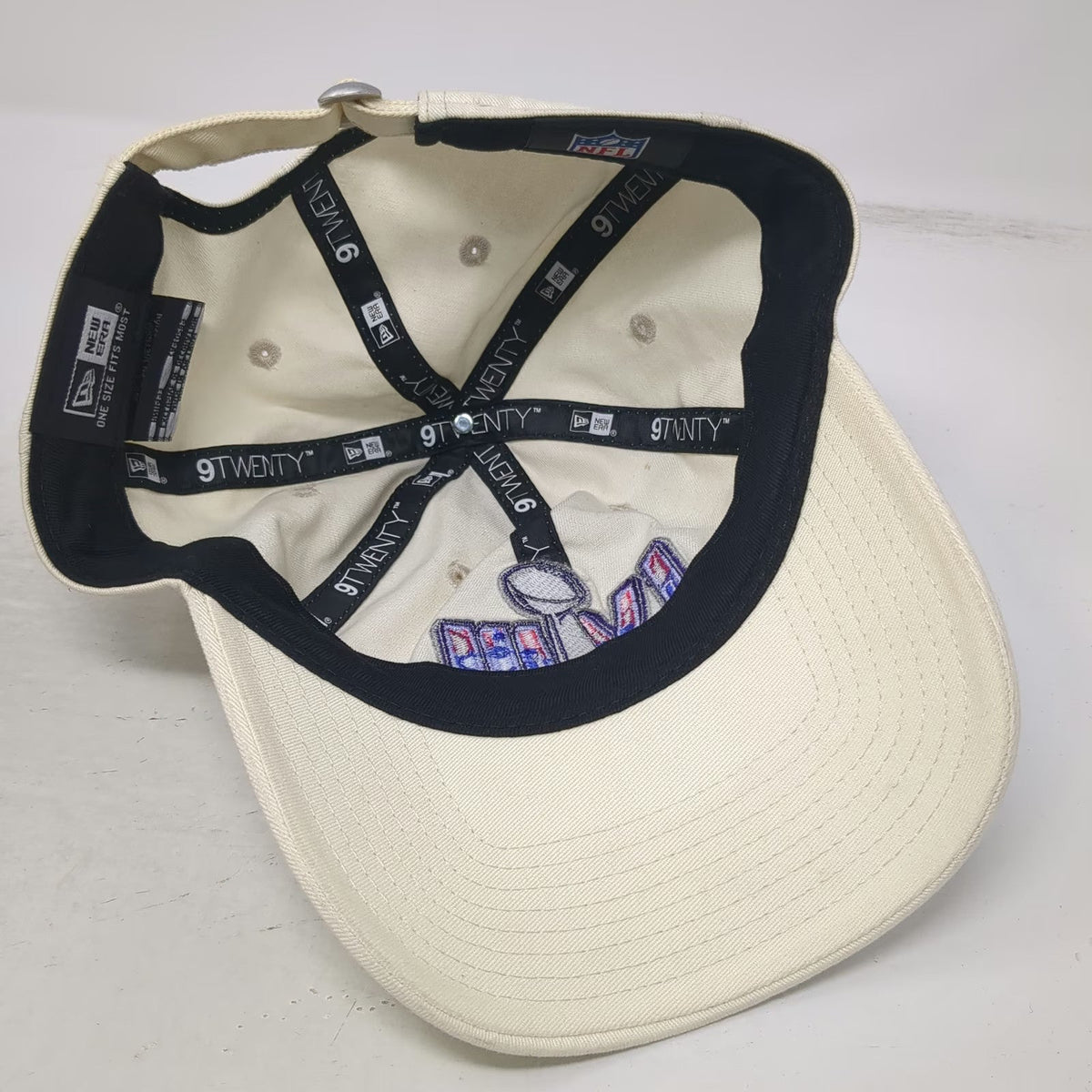 New Era NFL Super Bowl LVIII 9TWENTY Hat Beige OSFM Cap Adjustable Silver Blue