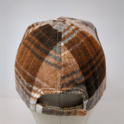 Unbranded Strapback Hat Brown One Size Adjustable Plaid Vented Holes 6 Panel
