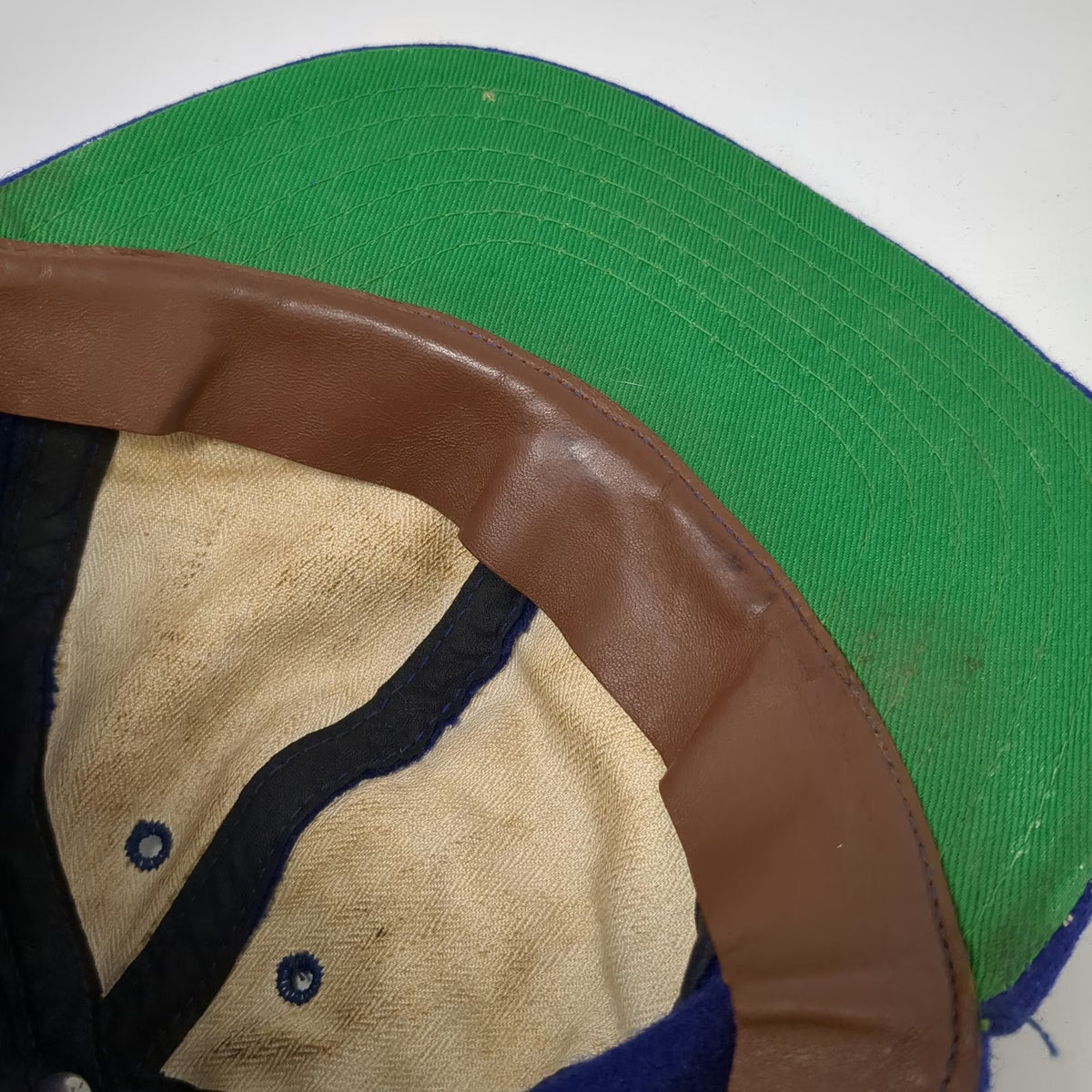 MacGregor Baseball Cap Blue 7 Wool Leather Sweatband Fitted Hat Vintage
