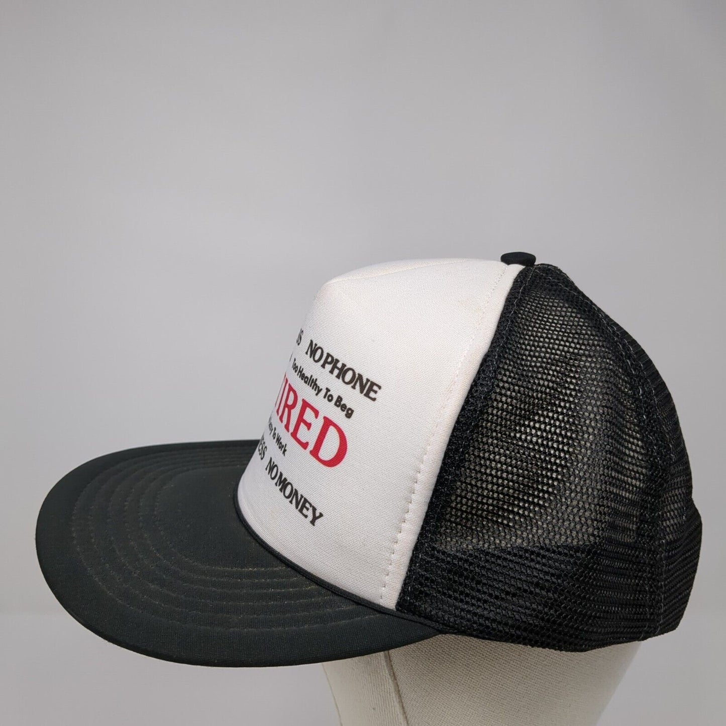 Retired Too Lazy To Work Snapback Trucker Hat Black One Size Mesh Back