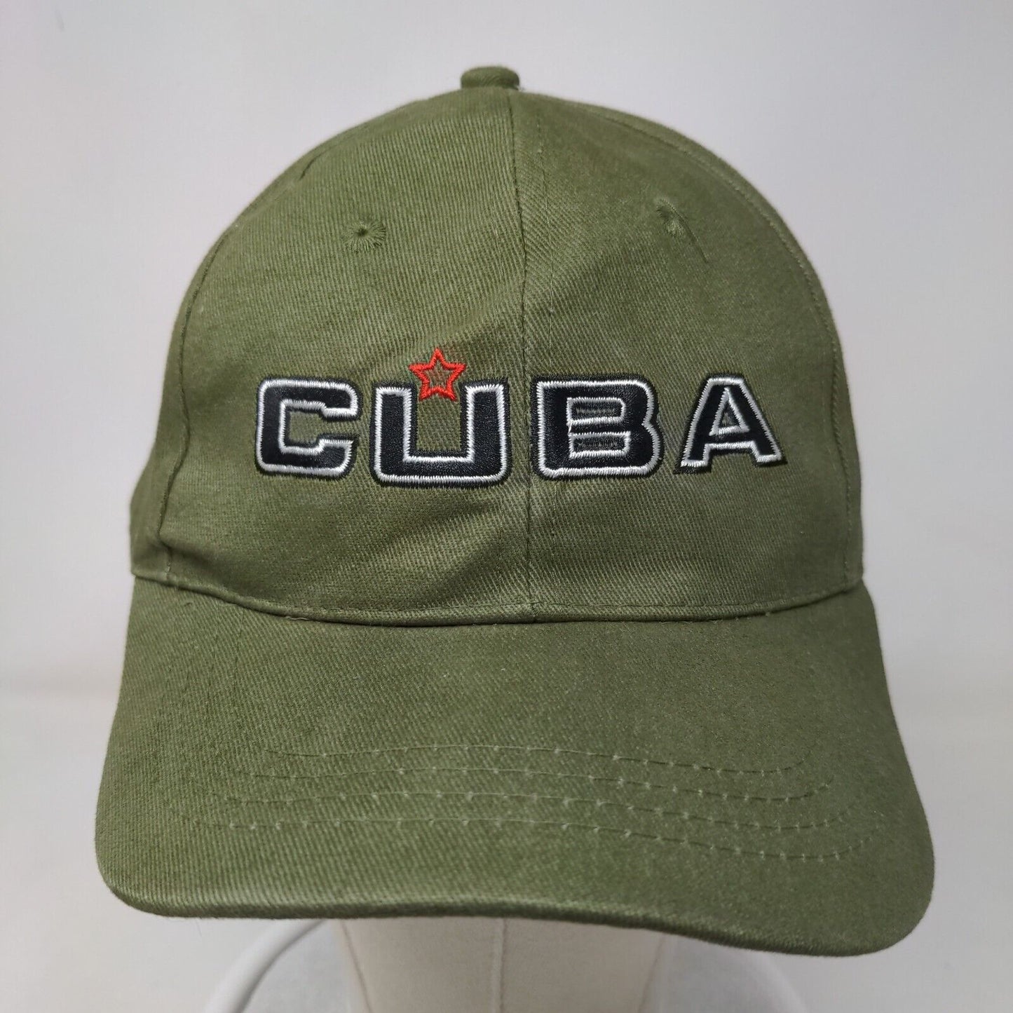 Cuba Strapback Hat Green One Size Embroidered Adjustable 6 Panel