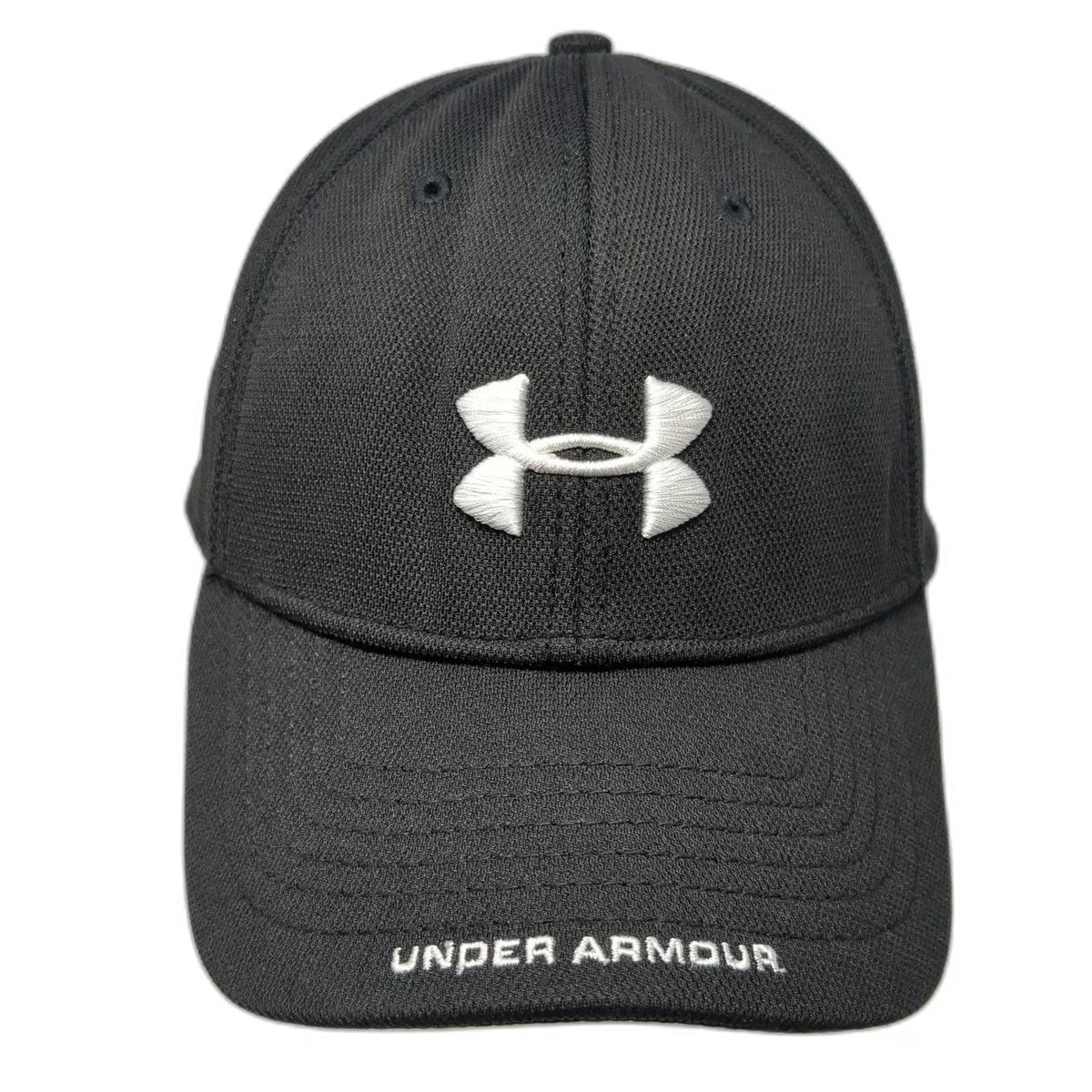 Under Armour Baseball Cap Black L Stretch Fit Mesh Embroidered Patch Sport Hat