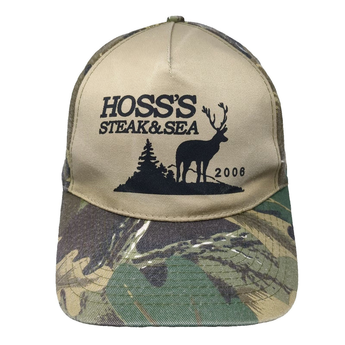5 Panel Beige Camo One Size Hat Hoss's Steak & Sea 2006 Deer Hunting Outdoor