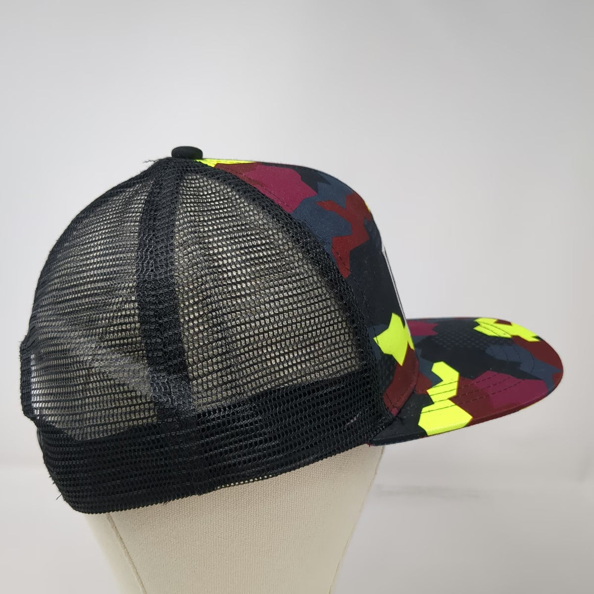 Wattie Ink Trucker Hat Black Geometric Camo Mesh Snapback Flat Brim One Size