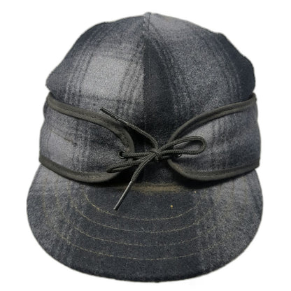 Stormy Kromer Baseball Cap Gray 7 3/8 Hat Plaid Wool Ear Flap Made USA Vintage
