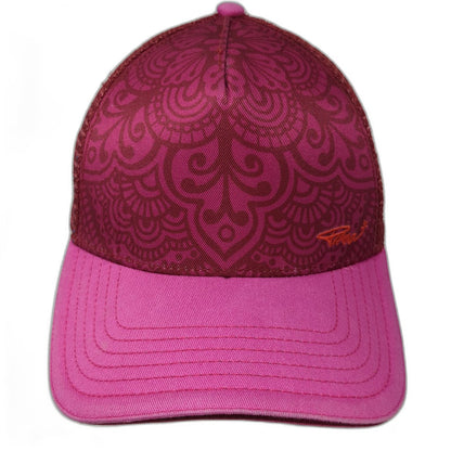 prAna Trucker Hat Pink One Size Mandala Floral Pattern Mesh Back Snapback Logo