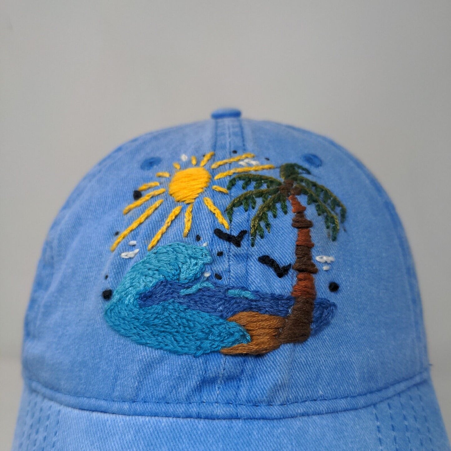 Unbranded Men's Strapback Hat Blue Size OSFM Embroidered Beach Logo