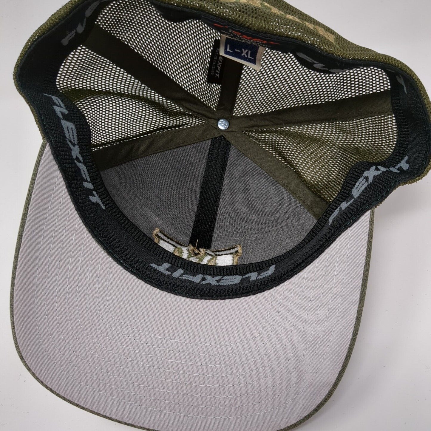 Mountain Fitted Trucker Hat Green L/XLFlexfit Unipanel Mesh Back Yupoong