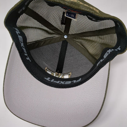 Mountain Fitted Trucker Hat Green L/XLFlexfit Unipanel Mesh Back Yupoong