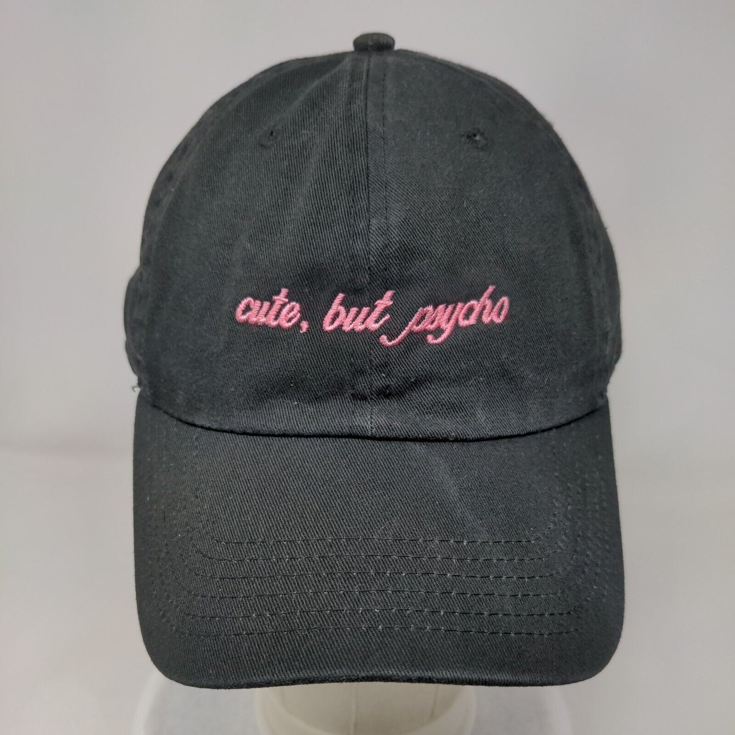 Cute But Psycho Slideback Hat Black OSFA Adjustable Embroidered David and Young