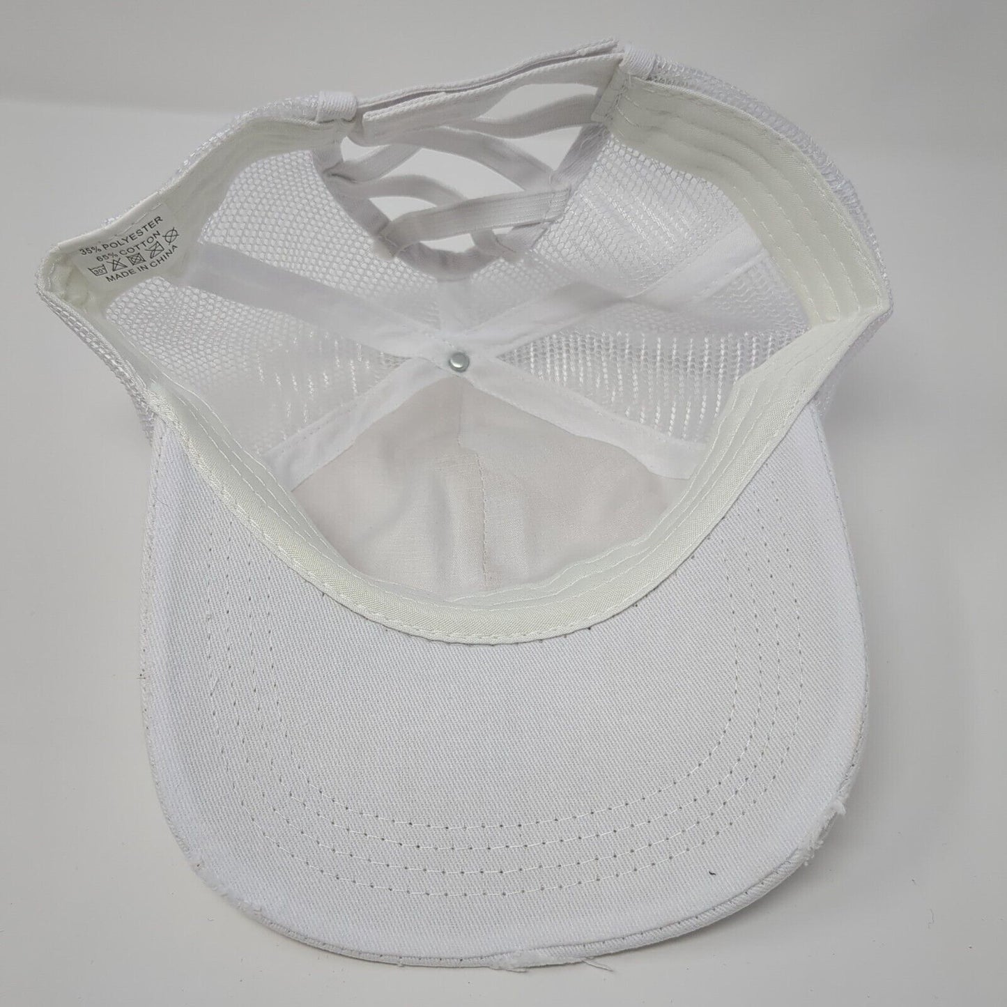 Unbranded Ponyback Strapback Trucker Hat White OS Adjustable Distressed Blank