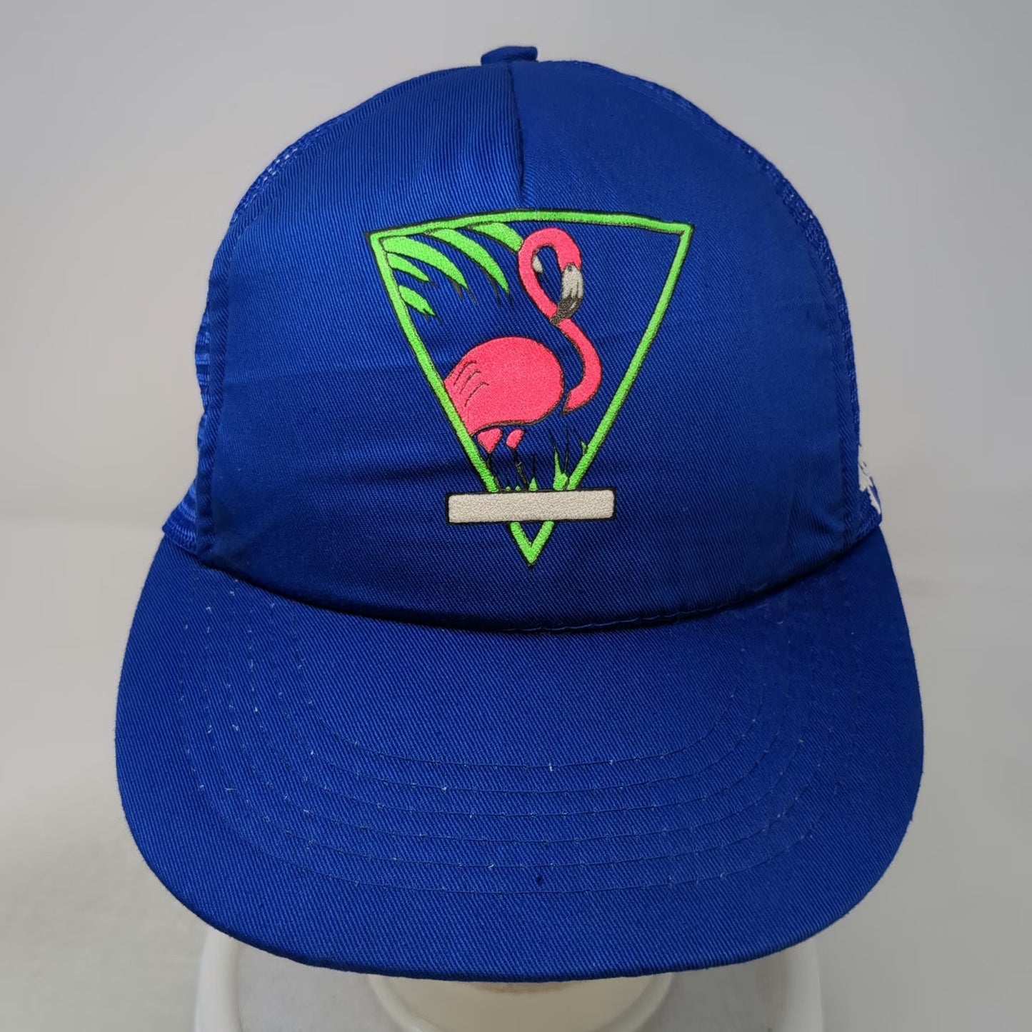 Blue Trucker Hat OS Florida Flamingo Palm Tree Mesh Snapback Foam Front Vintage