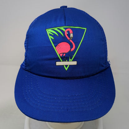 Blue Trucker Hat OS Florida Flamingo Palm Tree Mesh Snapback Foam Front Vintage