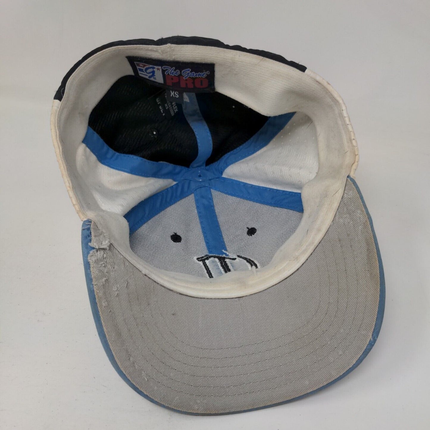 The Game Pro Fitted Hat Blue XS Embroidered Logo Colorblock 6 Panel