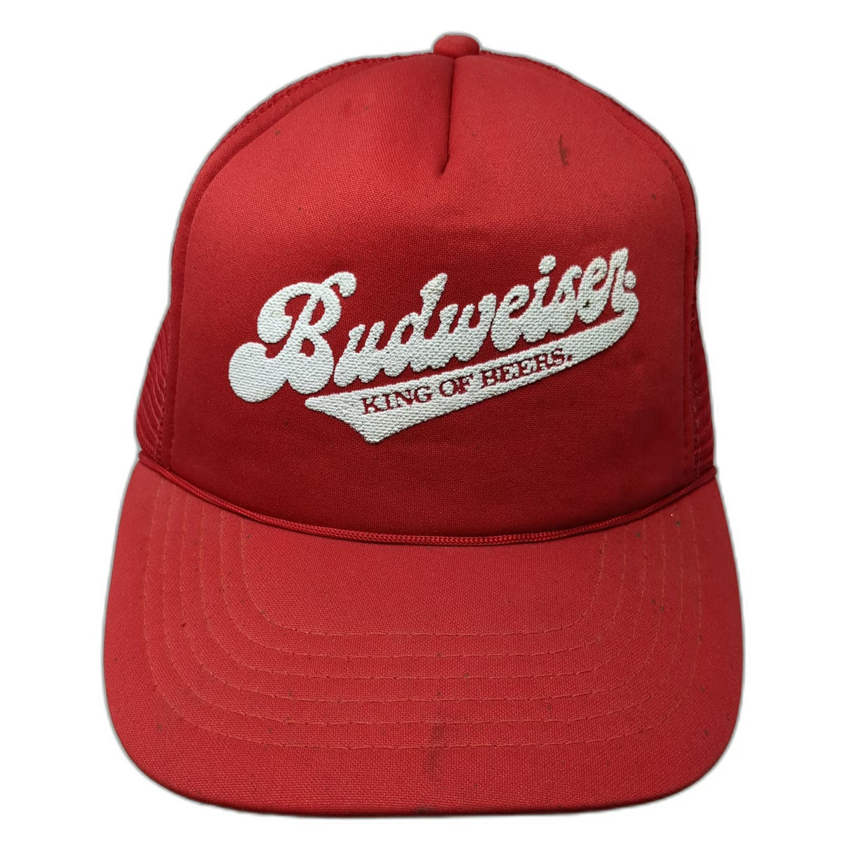 Budweiser King of Beers Trucker Hat Red OS Snapback Mesh Rope Logo Foam Vintage