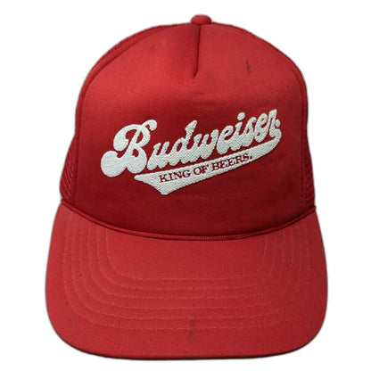 Budweiser King of Beers Trucker Hat Red OS Snapback Mesh Rope Logo Foam Vintage