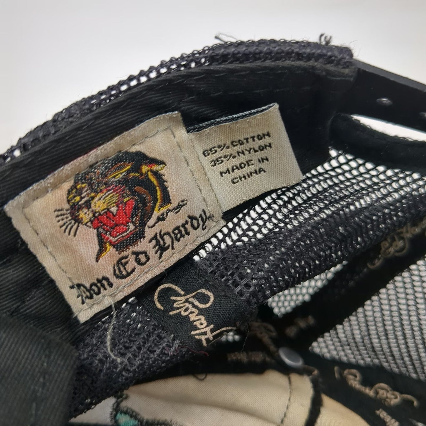 Ed Hardy Trucker Hat Black One Size Rhinestone Skull Heart Tattoo Graphic