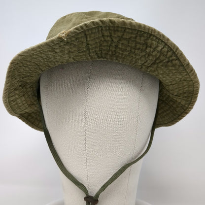Green Bucket Hat 7 1/2 Fitted Chin Strap Wide Brim Military Sun Protection Hat