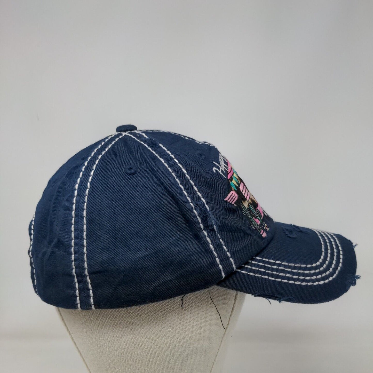 Happy Camper Strapback Hat Blue One Size KB ETHOS Vintage Distressed