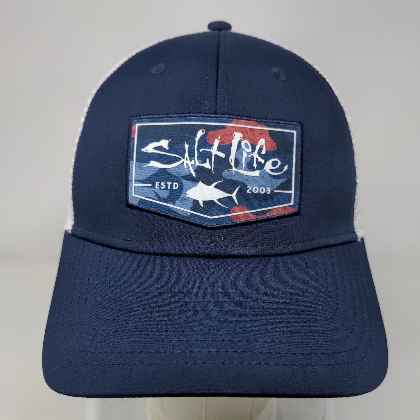 Salt Life Estd 2003 Snapback Trucker Hat Blue OSFM Embroidered Mesh Back