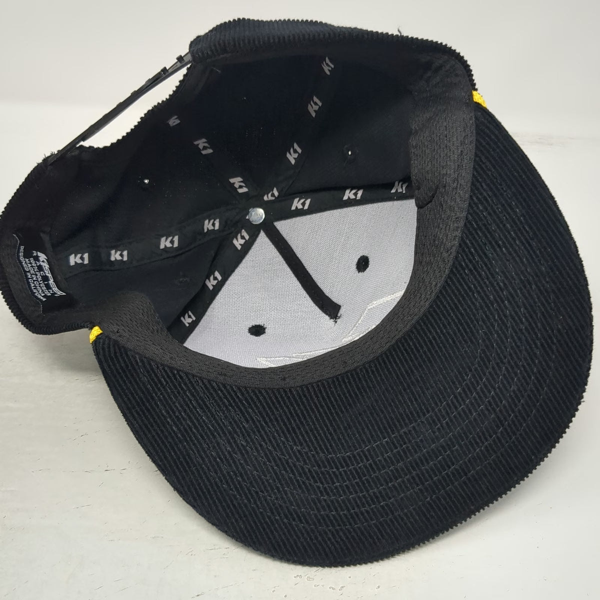 K1 Speed 5 Panel Black One Size Corduroy Yellow Rope Snapback Racing Hat