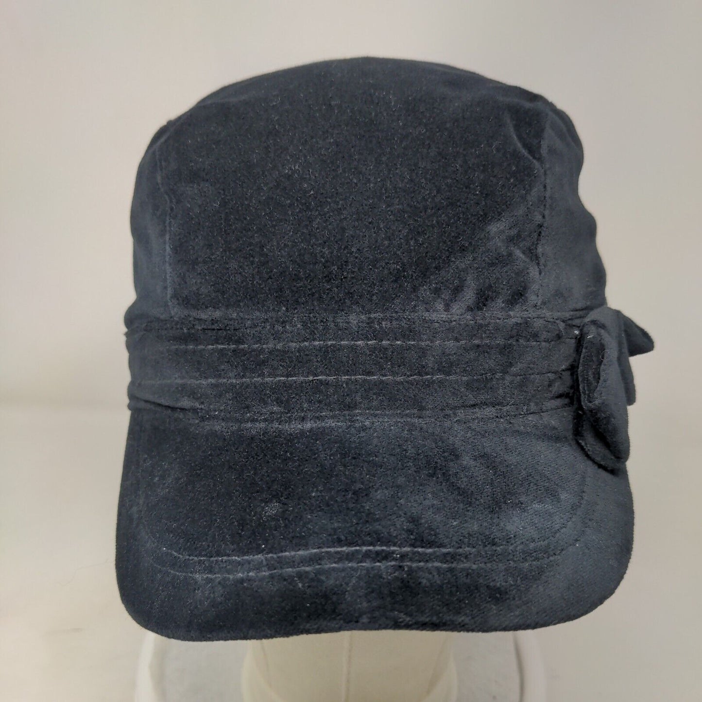 Unbranded Fitted Cadet Army Cap Hat Black One Size Velour Solid Bow