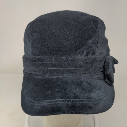 Unbranded Fitted Cadet Army Cap Hat Black One Size Velour Solid Bow