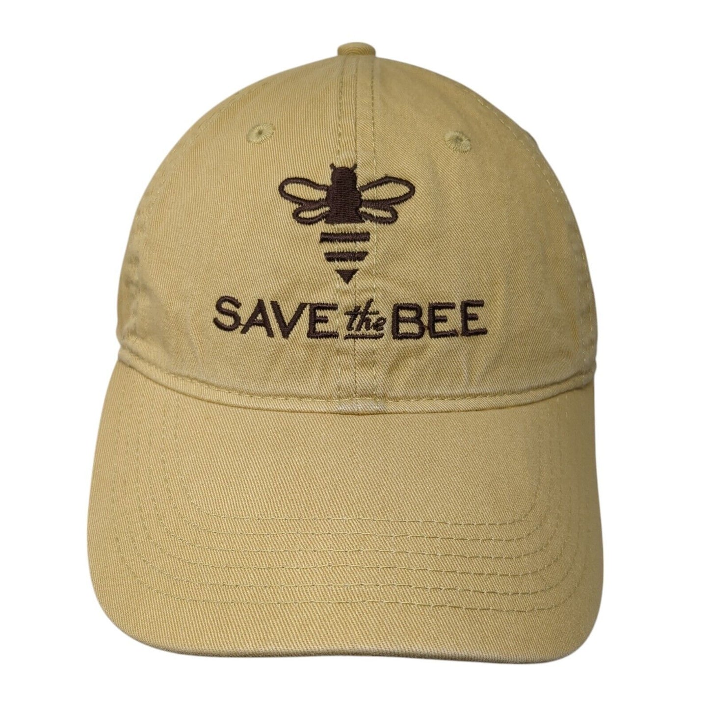 Save The Bee Slideback Hat Tan One Size Adjustable Embroidered 6 Panel Cotton