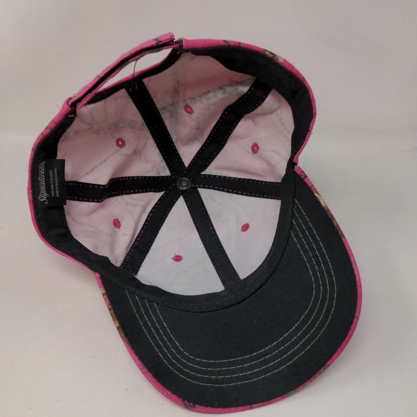 Signatures Strapback Hat Pink Camo OSFM Adjustable 6 Panel Vent Holes