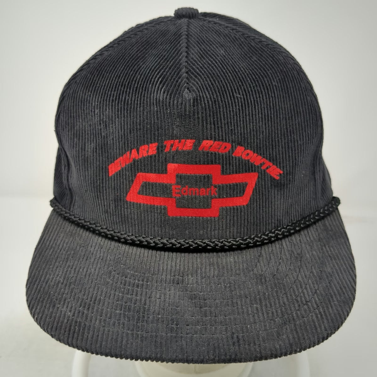 Nissin 5 Panel Black Hat One Size Corduroy Rope Brim Chevrolet Edmark Bowtie