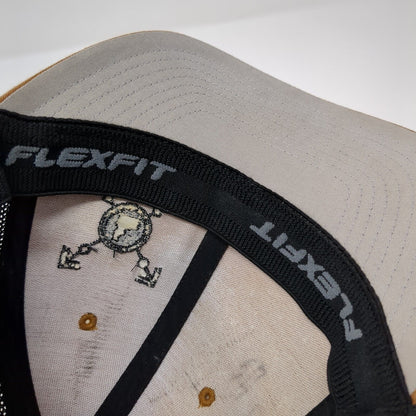 Yupoong Fitted Mesh Back Trucker Hat Brown One Size Embroidered Flexfit