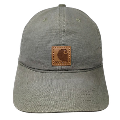 Carhartt Baseball Cap Green One Size Canvas Leather Patch Adjustable Strap Hat