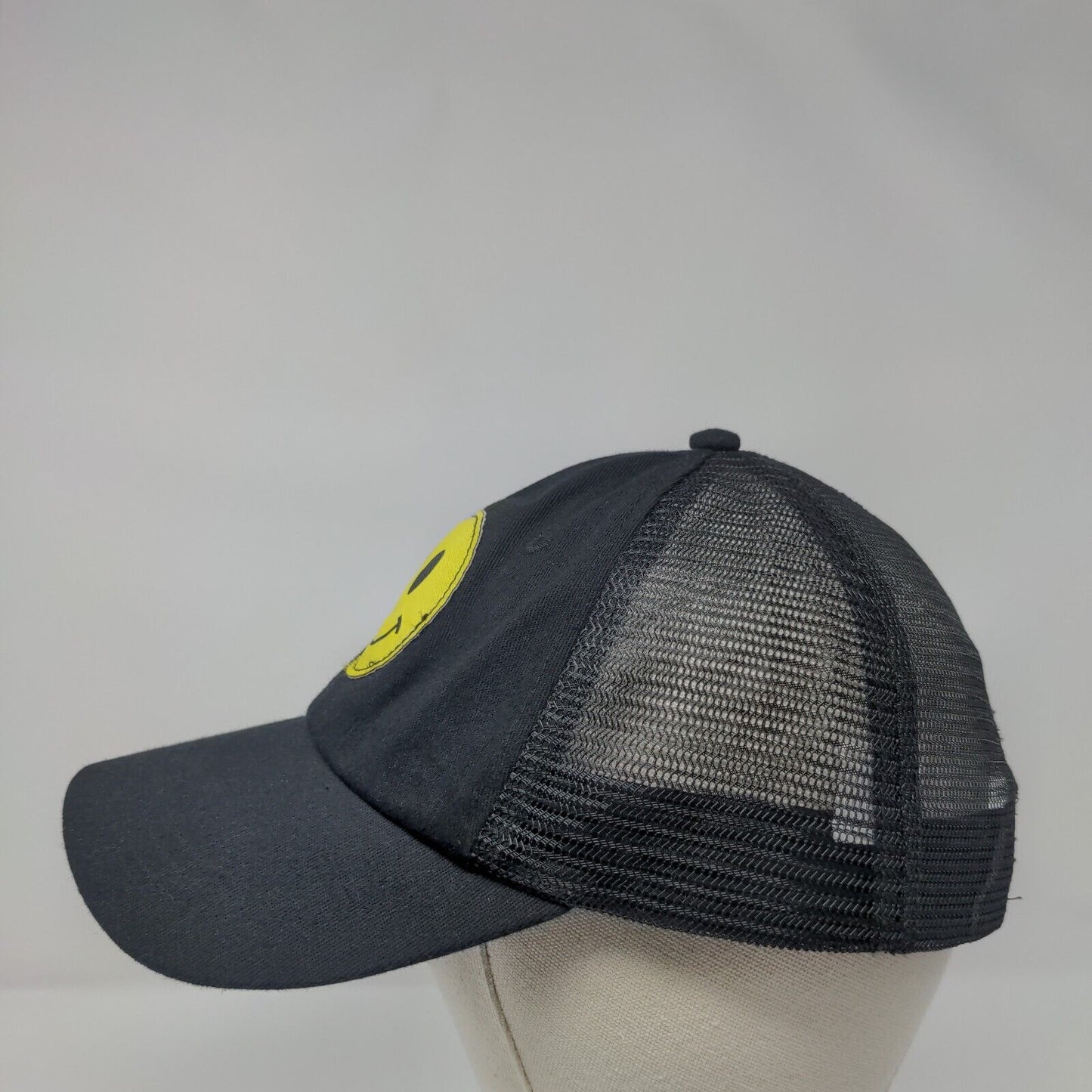 Smiley Face Snapback Mesh Back Trucker Hat Black One Size Adjustable