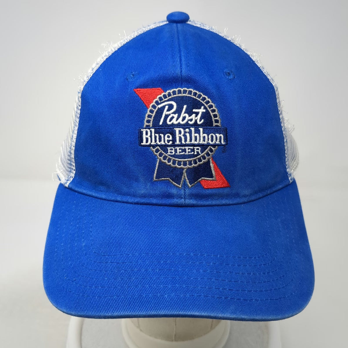 Cap America Trucker Hat Blue One Size Pabst Blue Ribbon Beer Mesh Back Snapback