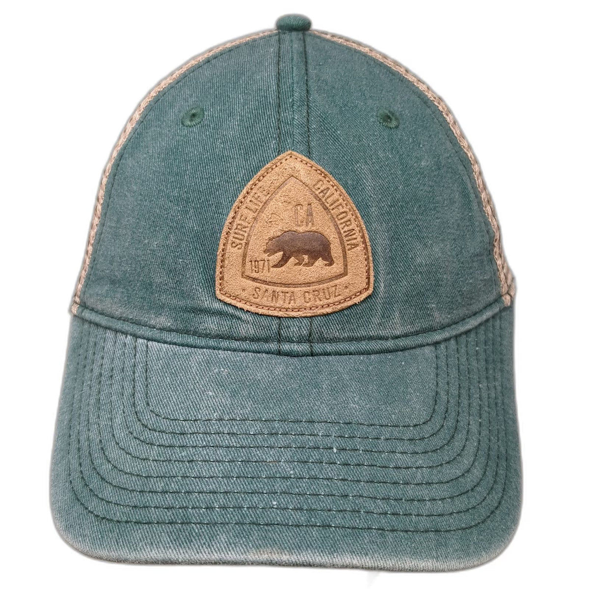 Gear For Sports Trucker Hat Green Beige One Size Santa Cruz CA Bear Patch hat