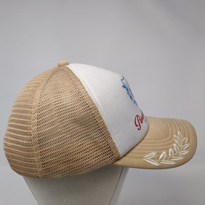 Paradise Found Yacht Club Snapback Trucker Hat Tan One Size Mesh Back