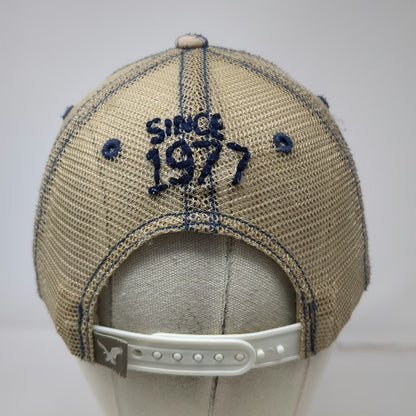 American Eagle Trucker Hat Blue Beige One Size Plaid Distressed Snapback 1977