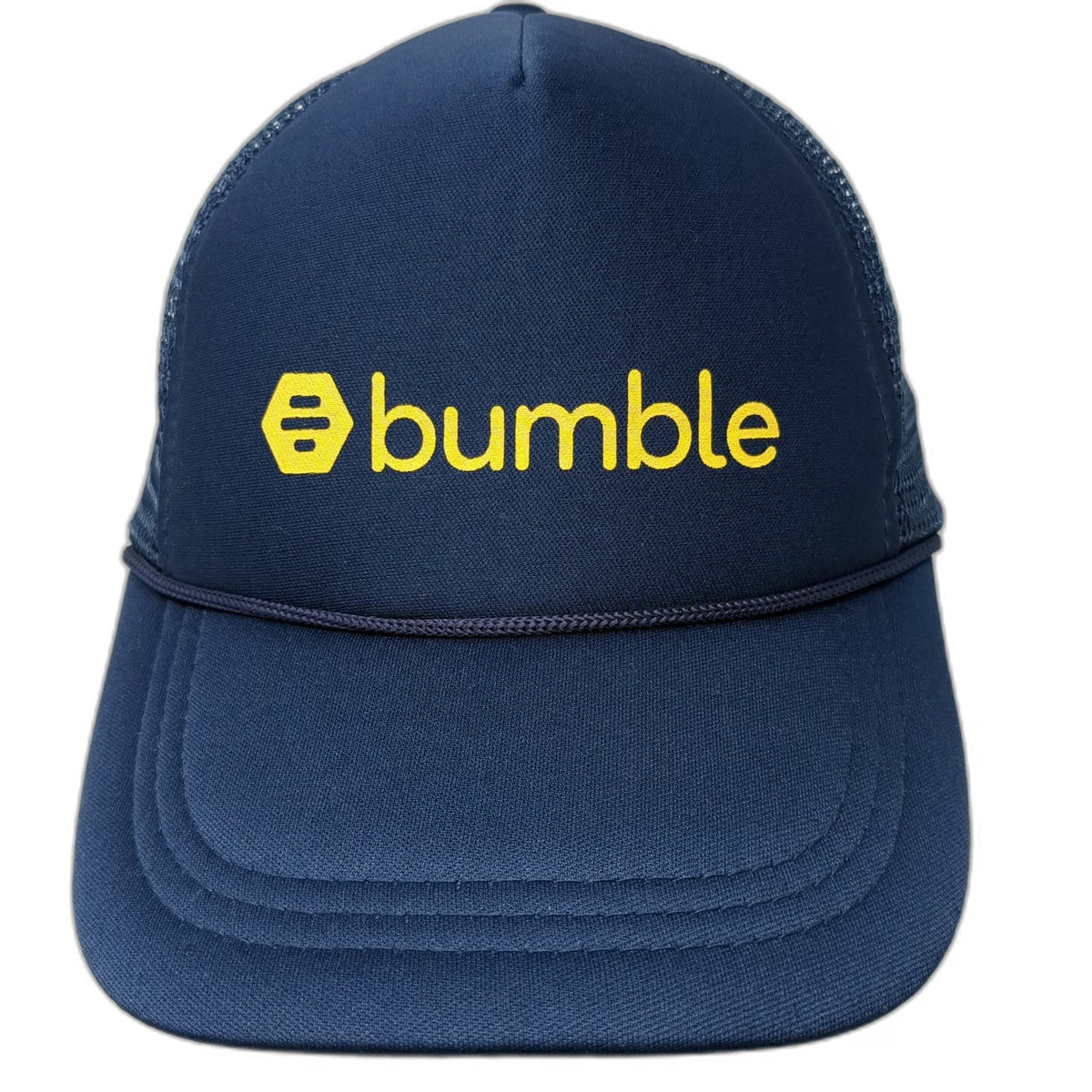 Bumble Snapback Trucker Hat Blue One Size Foam Mesh Rope Brim Honeycomb Logo