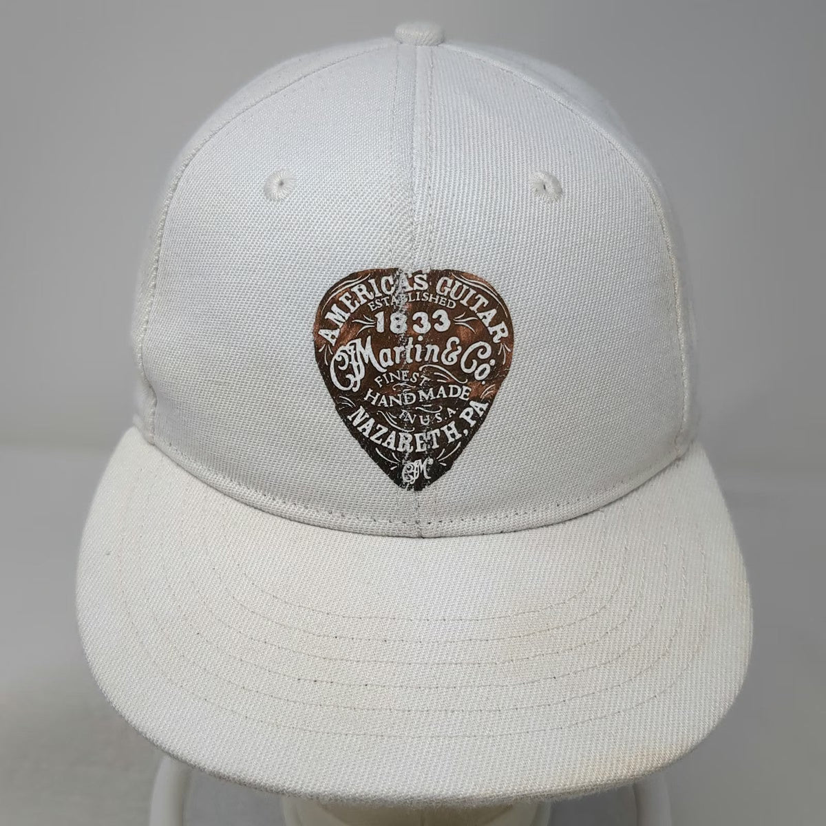 THREE IN Snapback Hat White One Size Martin Guitar Nazareth PA Flat Brim Pick